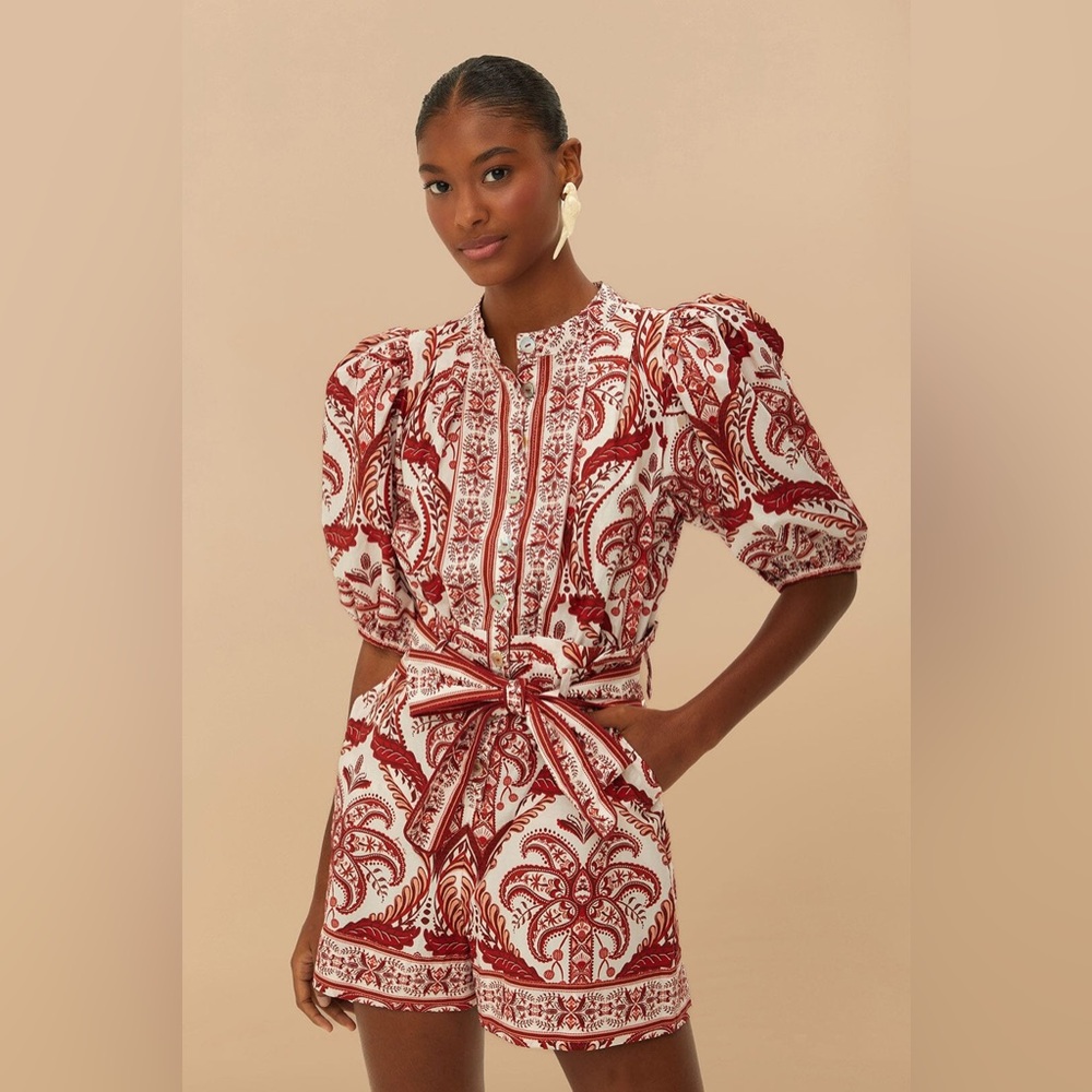 NWT-Farm Rio Off-White Tropical Cameo Organic Cotton Romper size Medium